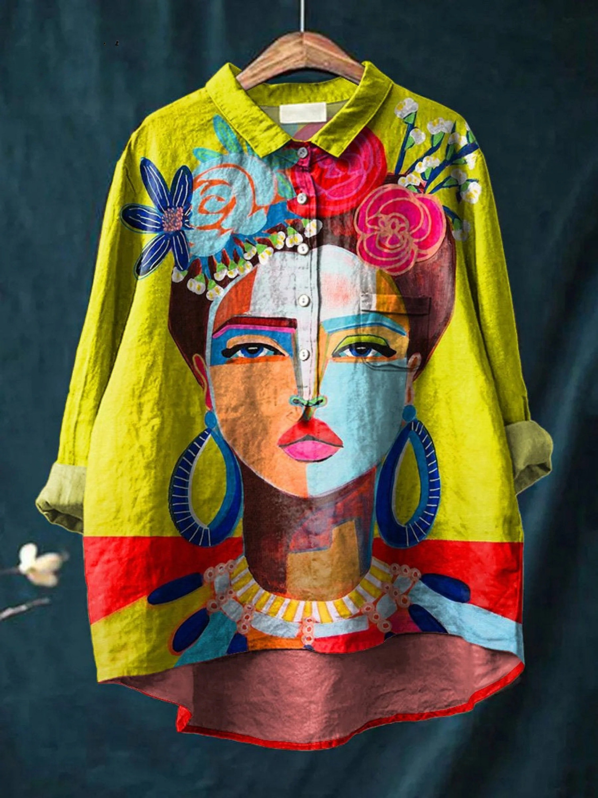 Amber | Oljemaleri Freda Portrett Kunst Trykt Kvinne Casual Skjorte